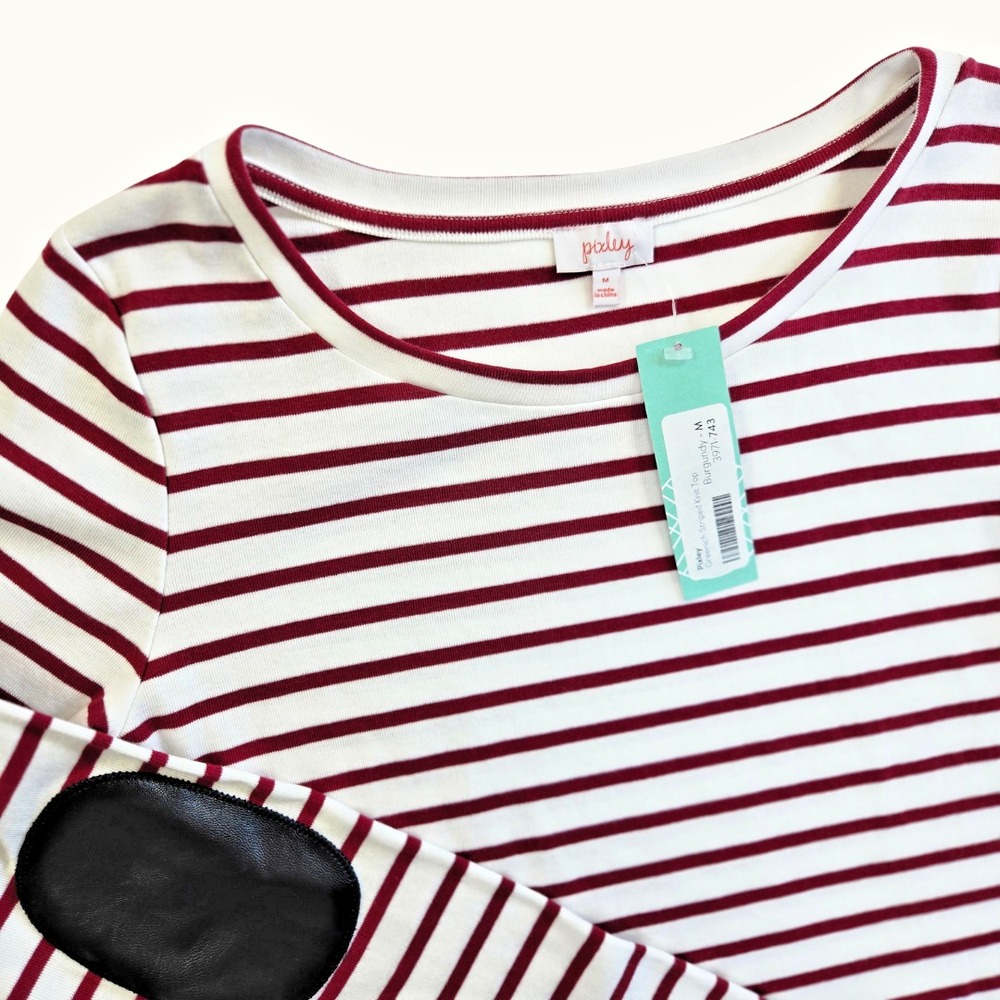 NEW Long Sleeve Womens Shirt Size M Decorative Side Slits Elbow Patches Nautical